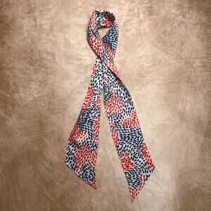 Vintage 70s Geometric Ascot Scarf Red Blue Tie Satin Retro CostumeDisco Hippie